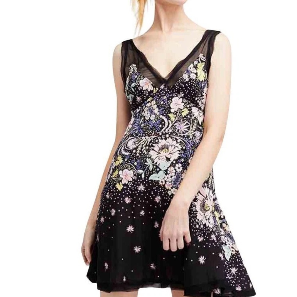Intimately Free People Black Floral Boho Lace Longwood Slip Dress size X-small